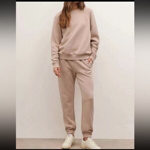 Z Supply Quilted Sweatshirt& Jogger matching set- color Almond/ Size Small